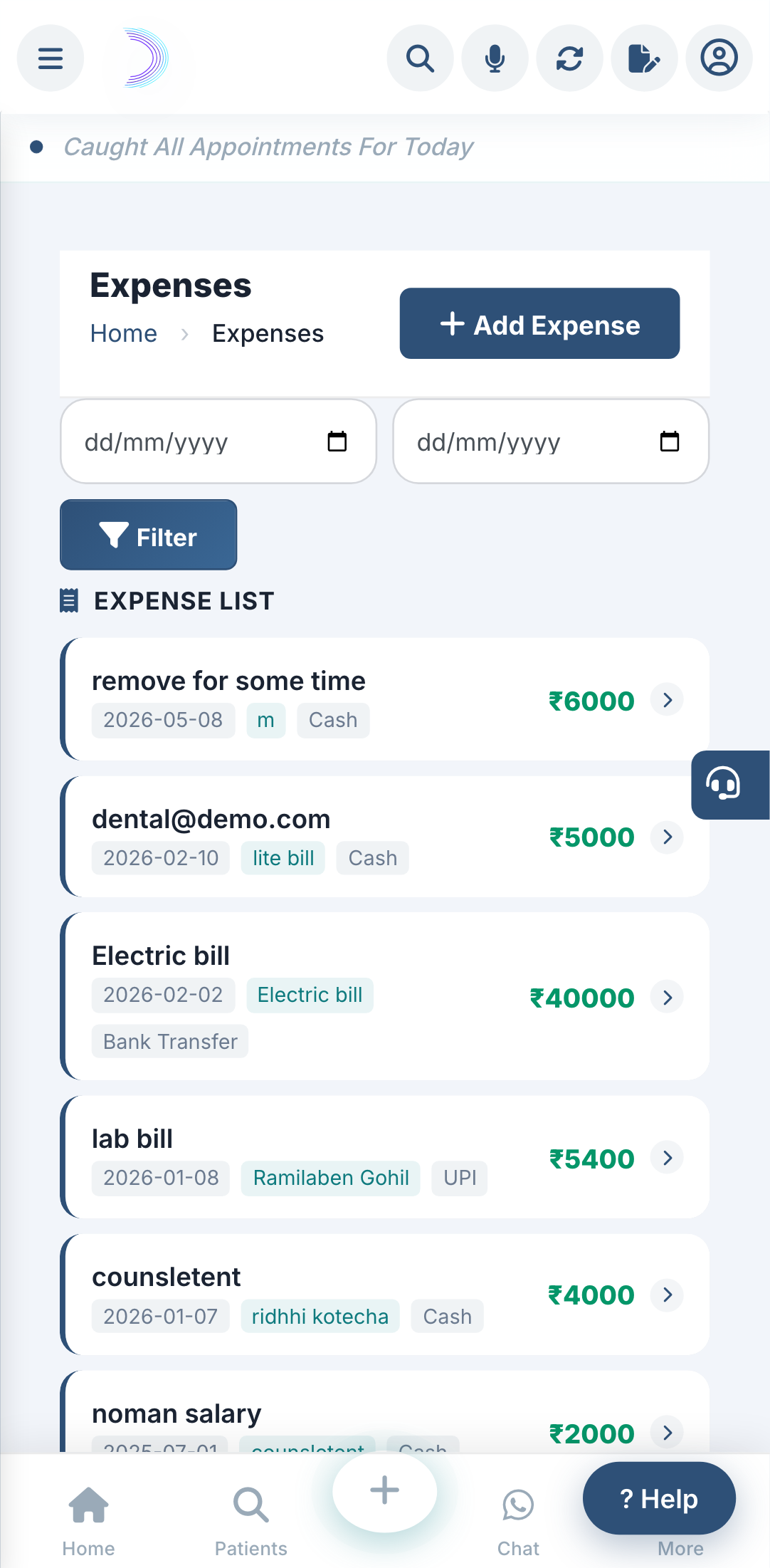 The Expenses screen.