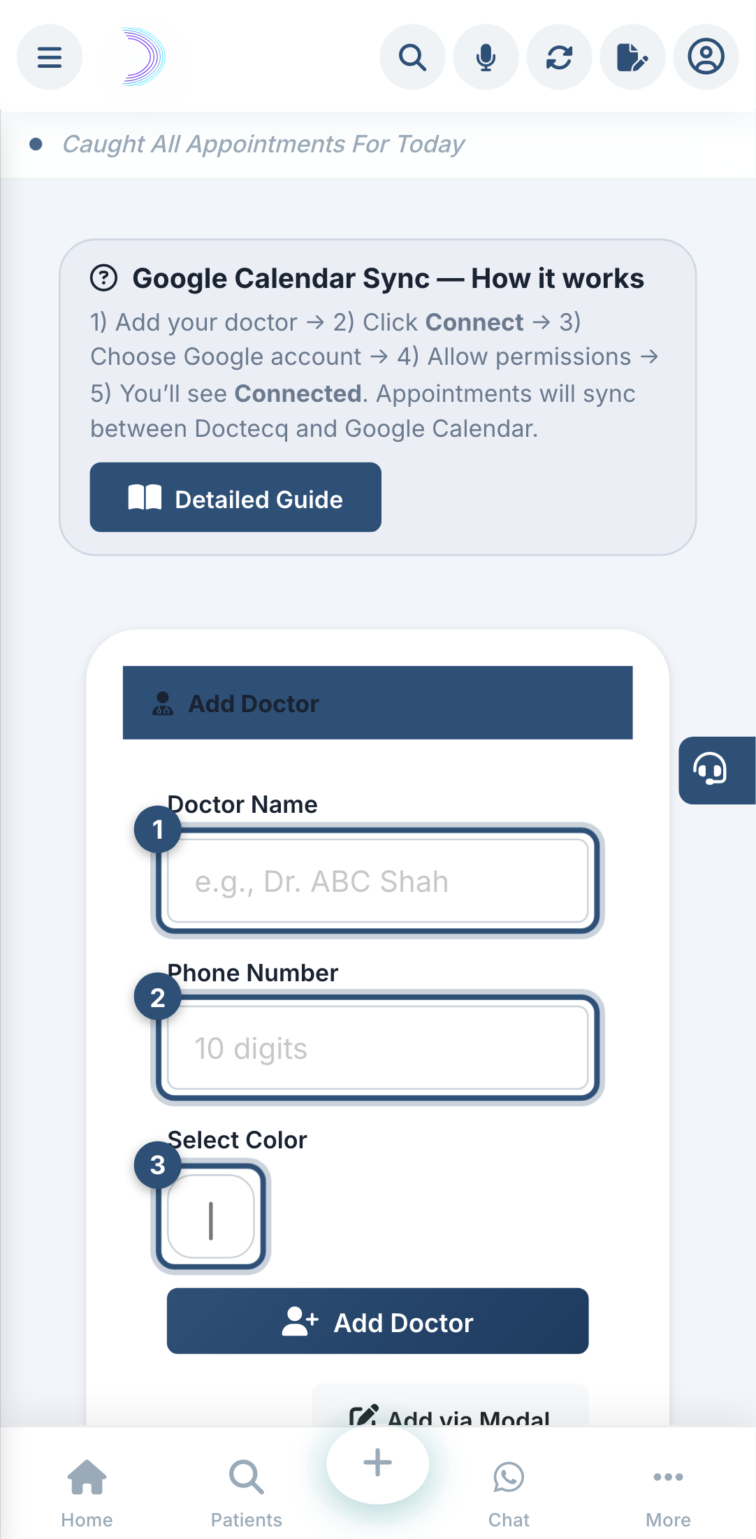 The Manage Doctors screen.