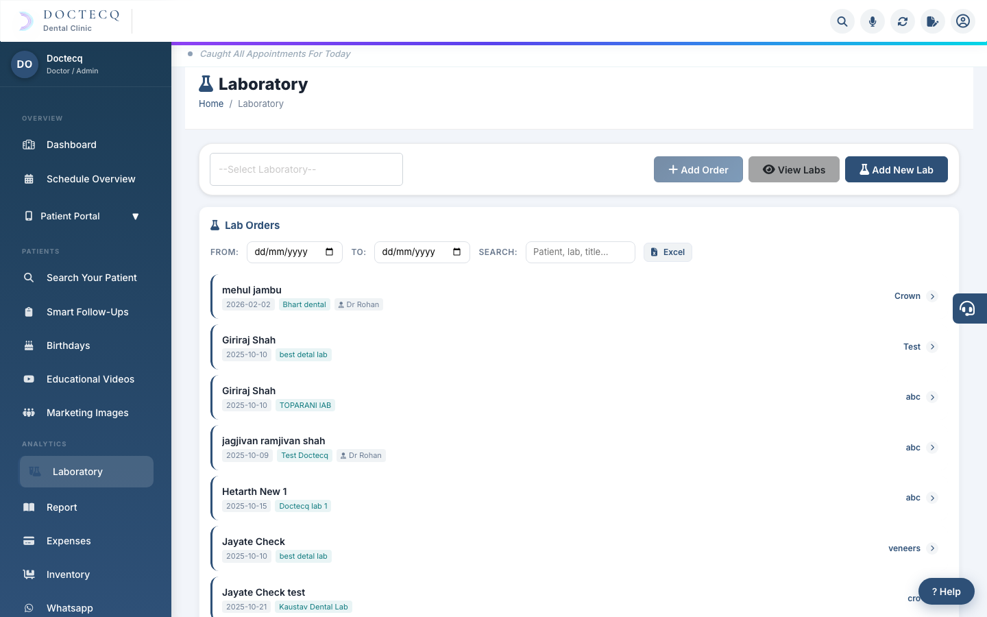 The Laboratory screen.