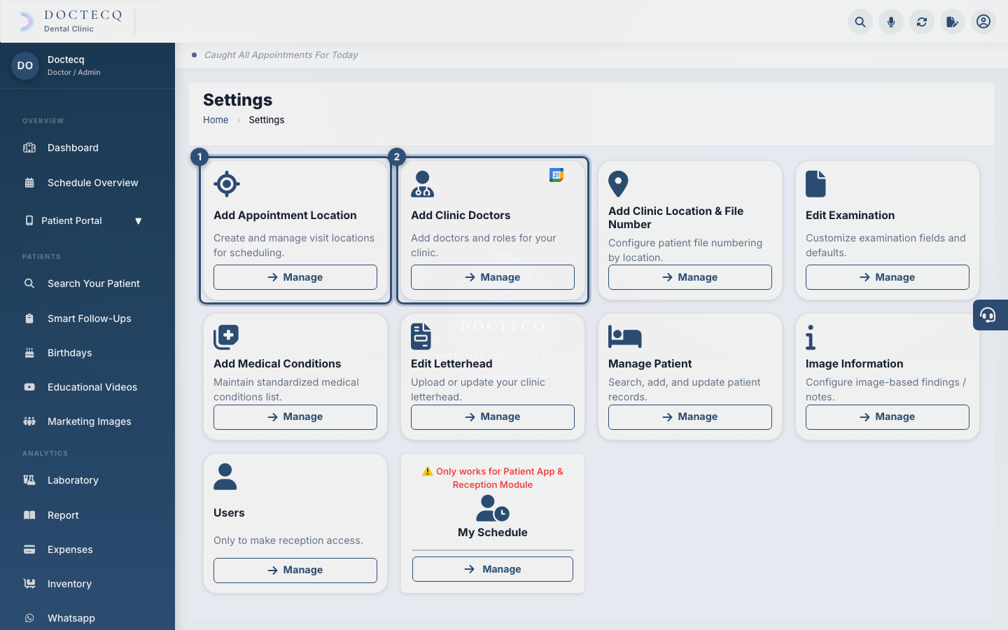 The Settings screen — your setup starts here.