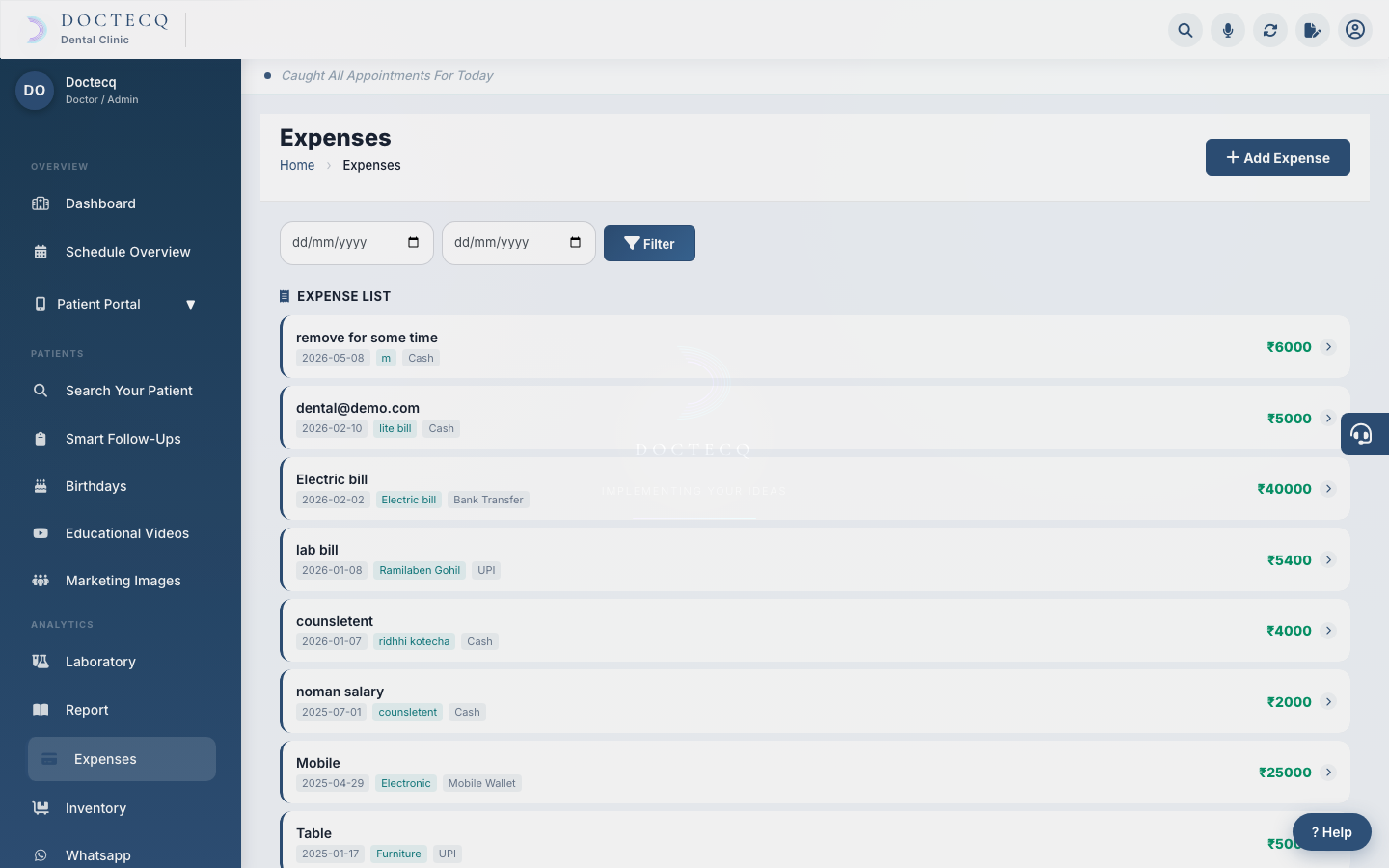 The Expenses screen.